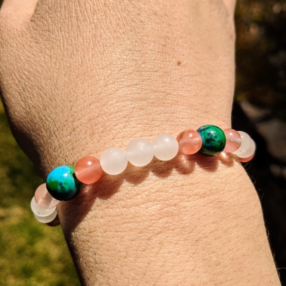 Quartz,Tourmaline & Chrysocolla Bracelet - Picture 3 of 6
